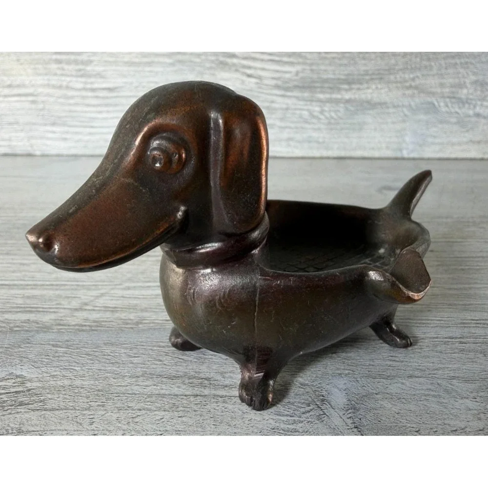 Vtg 1950's Cast Metal Dachshund Wiener Dog Ashtray Figurine Animal Japan 4.5
